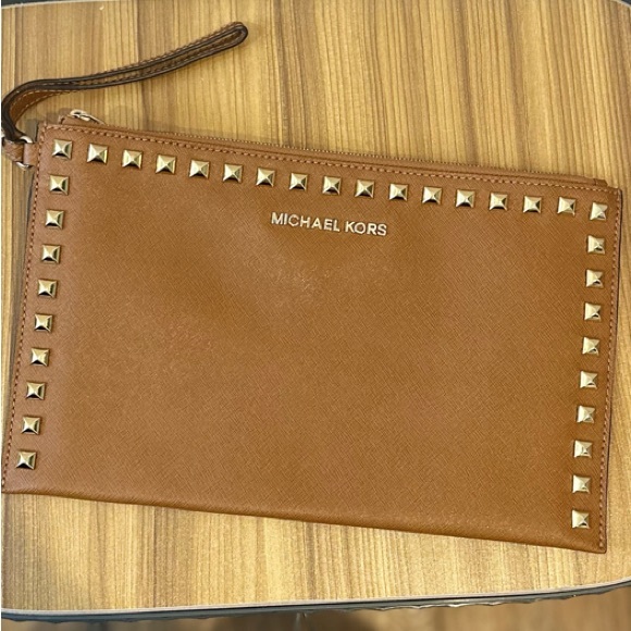 Michael Kors Brown Studded Clutch - Picture 1 of 6